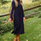 Navy Long Sleeve Ribbed Knit Midi Dress Dresses