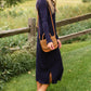 Navy Long Sleeve Ribbed Knit Midi Dress Dresses