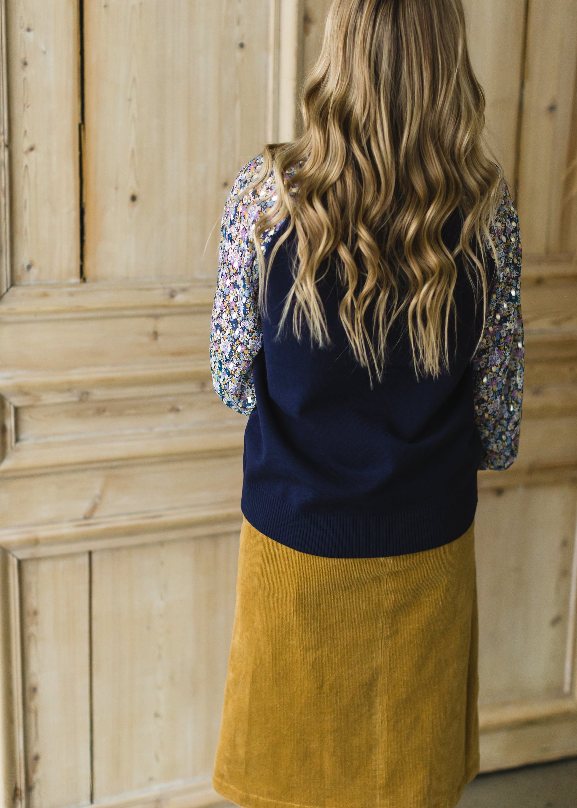 Navy Mixed Knit Floral Top - FINAL SALE Tops