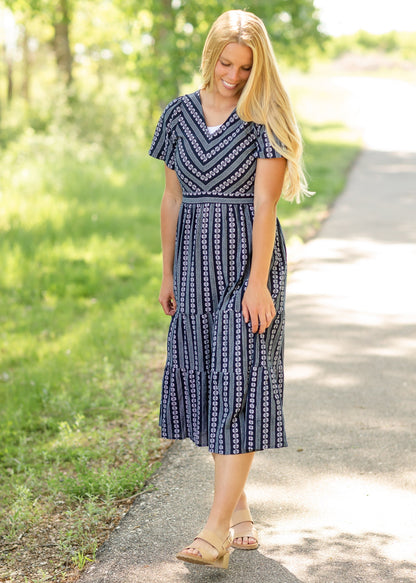 Navy Short Sleeve Floral Maxi Dress - FINAL SALE Dresses