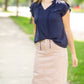 Navy Sleeveless Pleated Ruffle Top Tops VOY