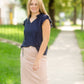 Navy Sleeveless Pleated Ruffle Top Tops VOY