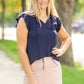 Navy Sleeveless Pleated Ruffle Top Tops VOY