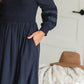 Navy Smocked Embroidered Midi Dress - FINAL SALE Dresses
