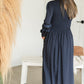 Navy Smocked Embroidered Midi Dress - FINAL SALE Dresses