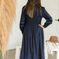 Navy Smocked Embroidered Midi Dress - FINAL SALE Dresses
