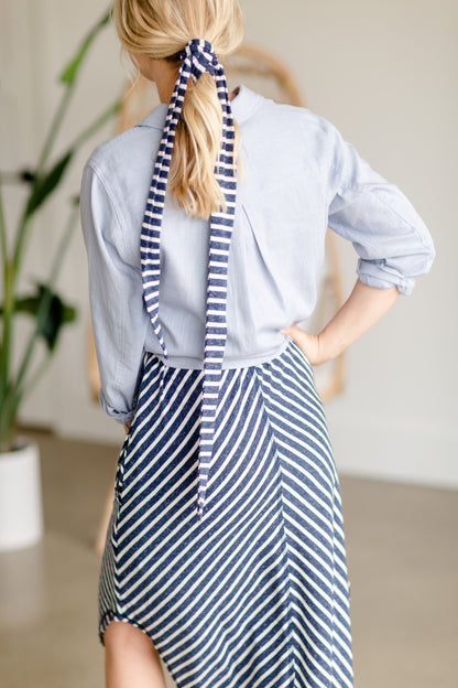 Navy Stripe + Belted Midi Dress - FINAL SALE Dresses
