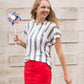 blue and white striped knit top