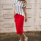 blue and white striped knit top