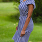 Navy Stripe Ruffle Sleeve Midi Dress - FINAL SALE Dresses