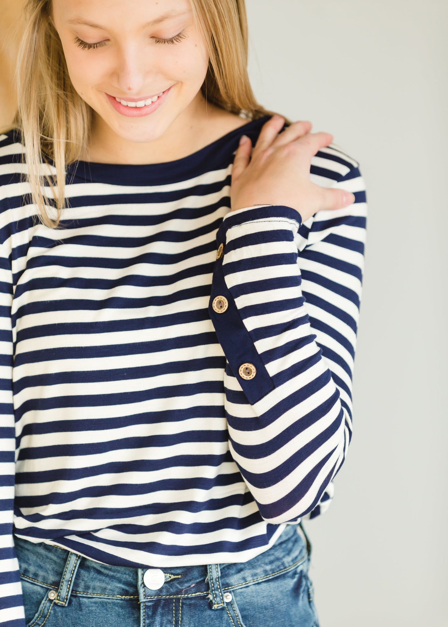 Navy Striped Button Detail Top - FINAL SALE Shirt