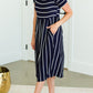 Navy Striped Midi Dress With Pockets Dresses