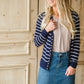 Navy Striped Snap Button Cardigan - FINAL SALE Tops