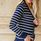 Navy Striped Snap Button Cardigan - FINAL SALE Tops