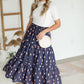 Navy Striped Tiered Midi Skirt Skirts