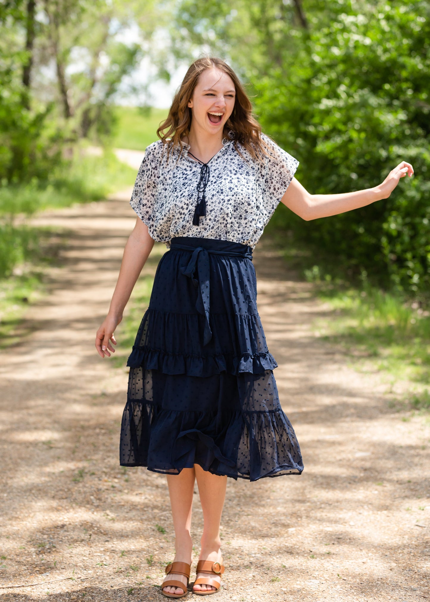 Navy Swiss Dot Tiered Midi Skirt - FINAL SALE Skirts