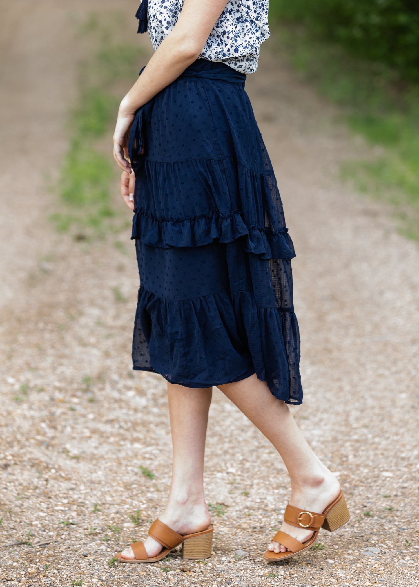 Navy Swiss Dot Tiered Midi Skirt - FINAL SALE Skirts