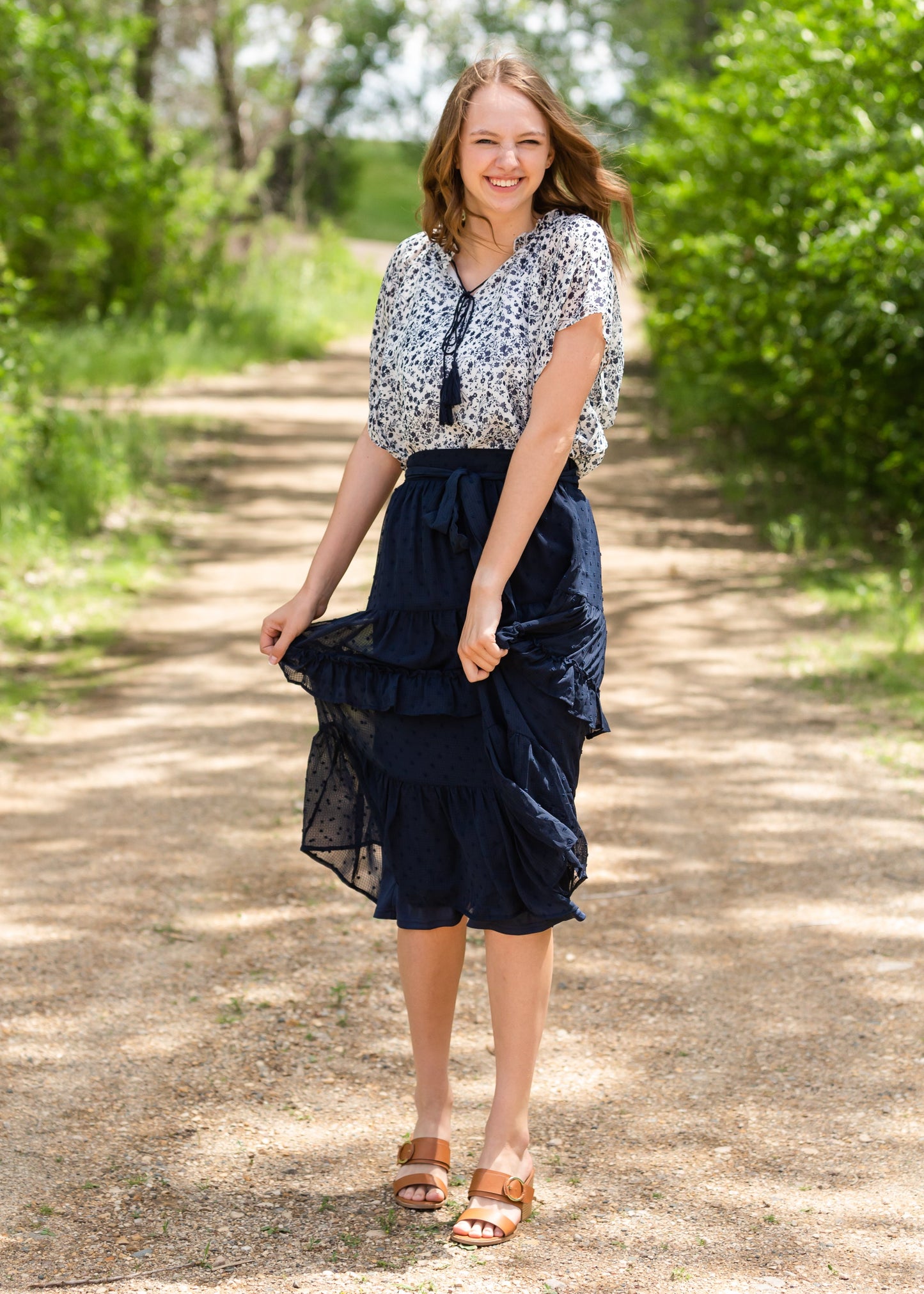 Navy Swiss Dot Tiered Midi Skirt - FINAL SALE Skirts