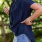 Navy V-Neck Button Down Top Tops