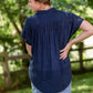 Navy V-Neck Button Down Top Tops