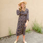 Navy V-Neck Floral Paisley Print Long Sleeve Dress Dresses Hayden