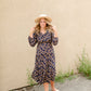 Navy V-Neck Floral Paisley Print Long Sleeve Dress Dresses Hayden