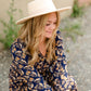 Navy V-Neck Floral Paisley Print Long Sleeve Dress Dresses Hayden