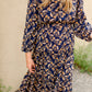 Navy V-Neck Floral Paisley Print Long Sleeve Dress Dresses Hayden
