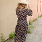 Navy V-Neck Floral Paisley Print Long Sleeve Dress Dresses Hayden