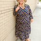 Navy V-Neck Floral Paisley Print Long Sleeve Dress Dresses Hayden