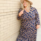 Navy V-Neck Floral Paisley Print Long Sleeve Dress Dresses Hayden