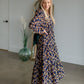 Navy V-Neck Floral Paisley Print Long Sleeve Dress Dresses Hayden
