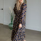 Navy V-Neck Floral Paisley Print Long Sleeve Dress Dresses Hayden