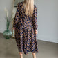 Navy V-Neck Floral Paisley Print Long Sleeve Dress Dresses Hayden