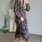 Navy V-Neck Floral Paisley Print Long Sleeve Dress Dresses Hayden
