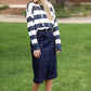 Navy & White Striped Hooded Sweatshirt Shirt