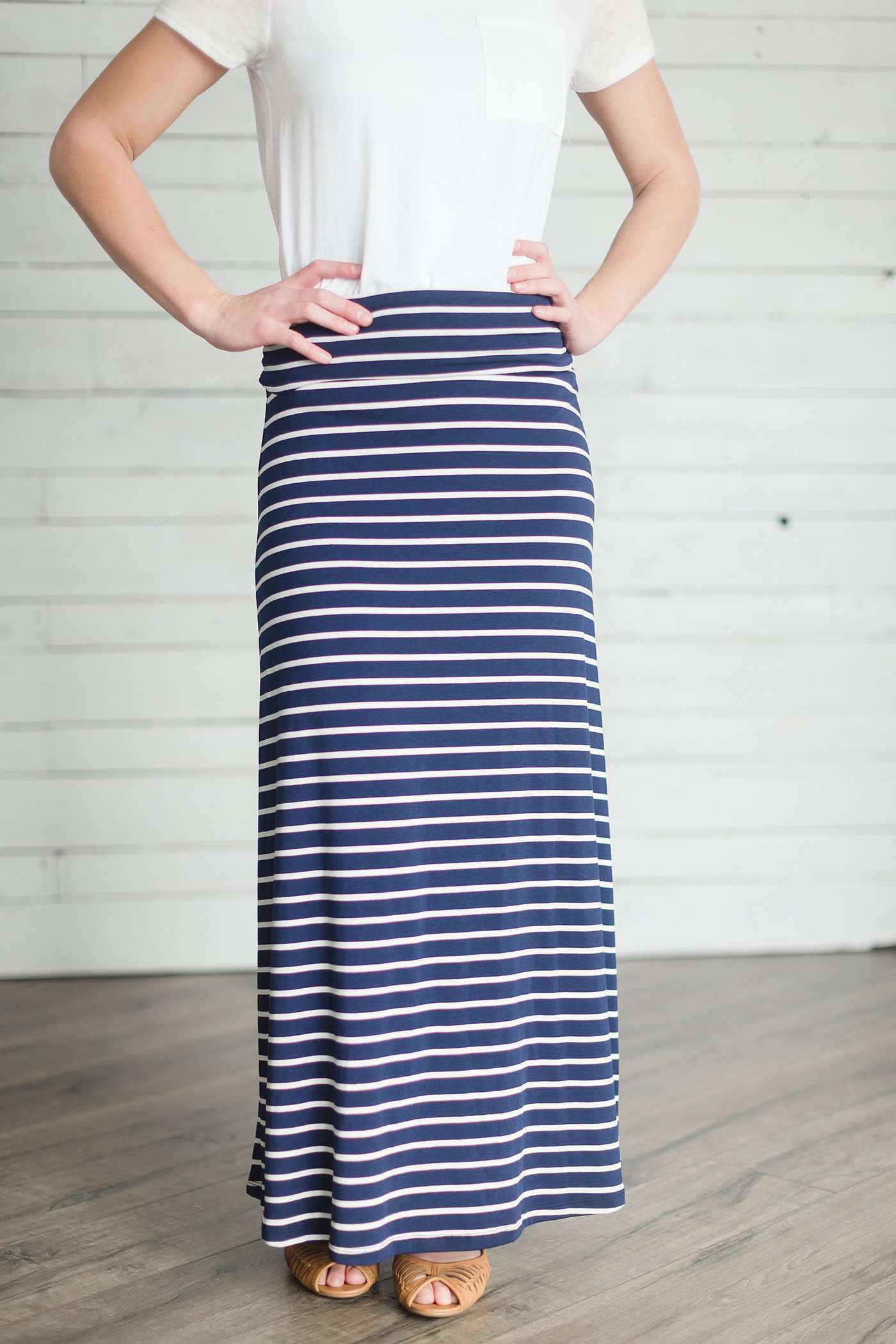 Navy + White Striped Maxi Skirt Skirts