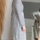Navy & White Striped Midi Dress with Balloon Sleeves Dresses Hailey & Co