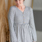 Navy & White Striped Midi Dress with Balloon Sleeves Dresses Hailey & Co