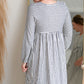 Navy & White Striped Midi Dress with Balloon Sleeves Dresses Hailey & Co