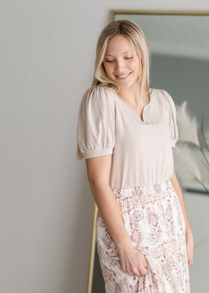 Notched Top With Puff Sleeves Shirt Les Amis