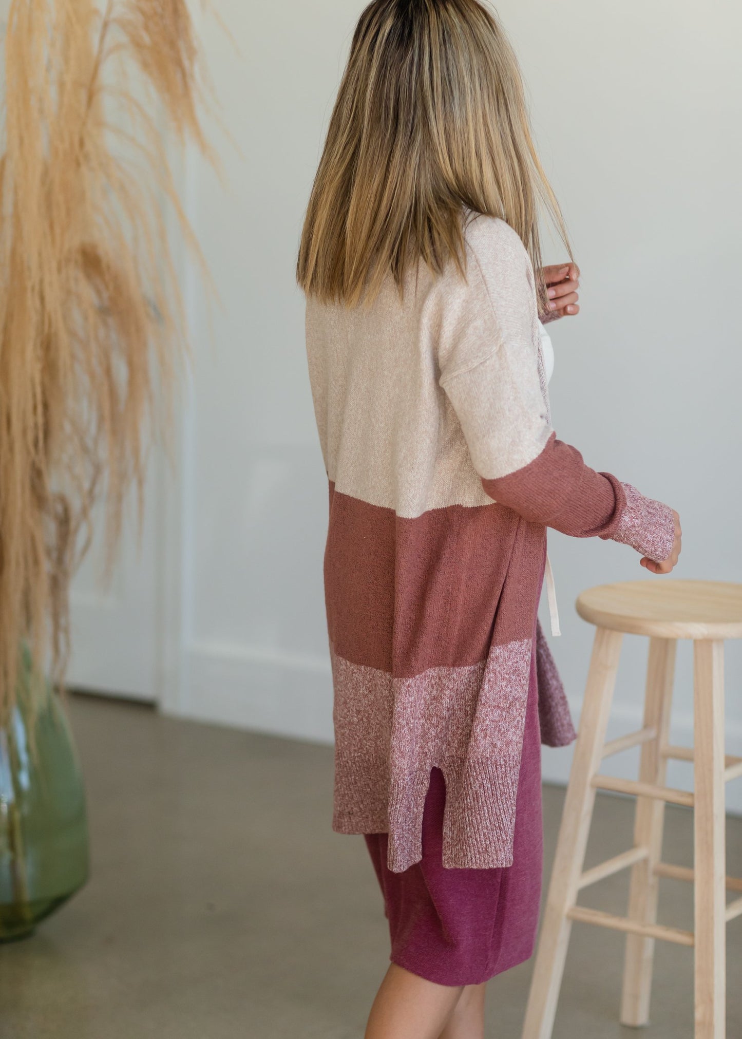 Oatmeal + Rust Open Front Color Block Cardigan Tops Staccato