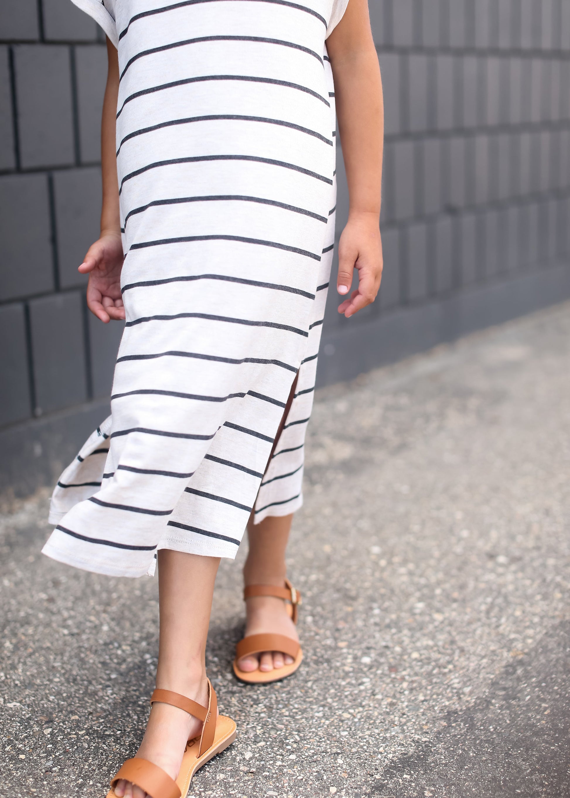 Cream and Black striped girls modest maxi dress