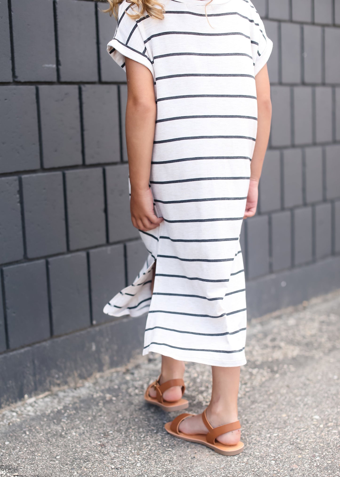 Cream and Black striped girls modest maxi dress