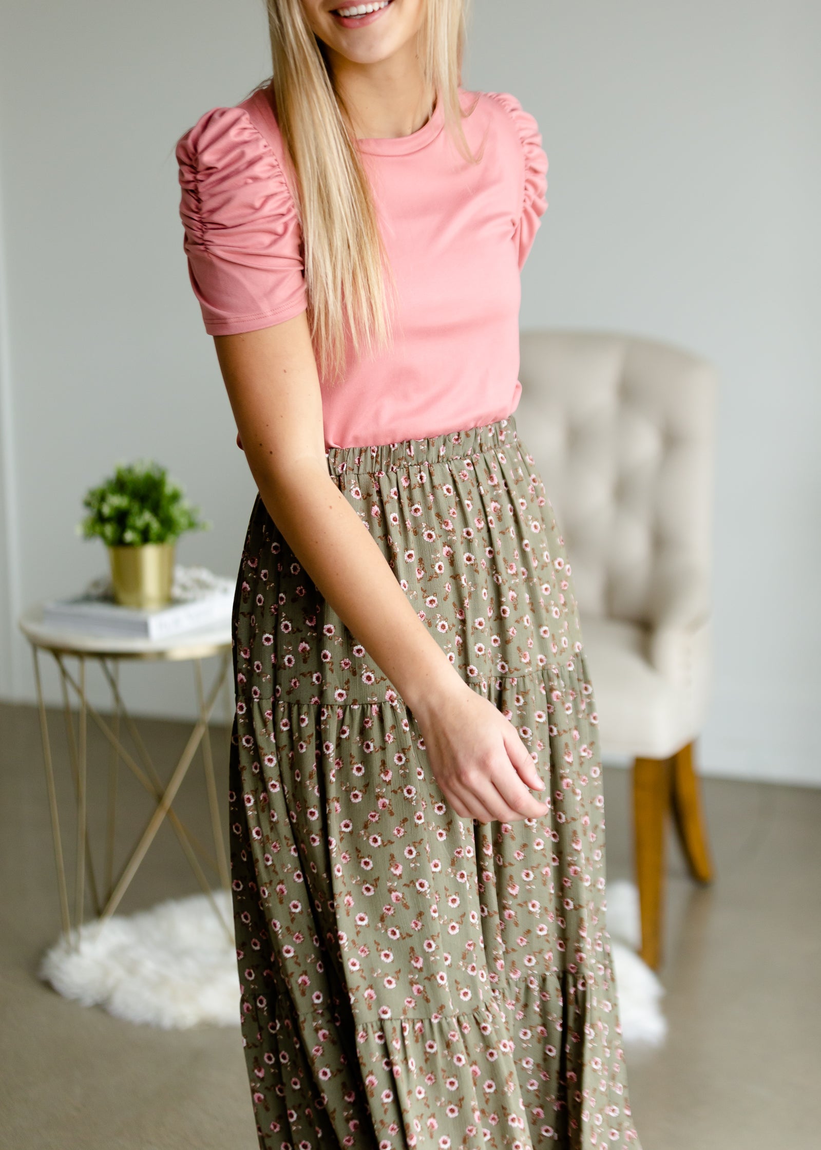 Olive + Blush Floral Tiered Midi Skirt - FINAL SALE Skirts