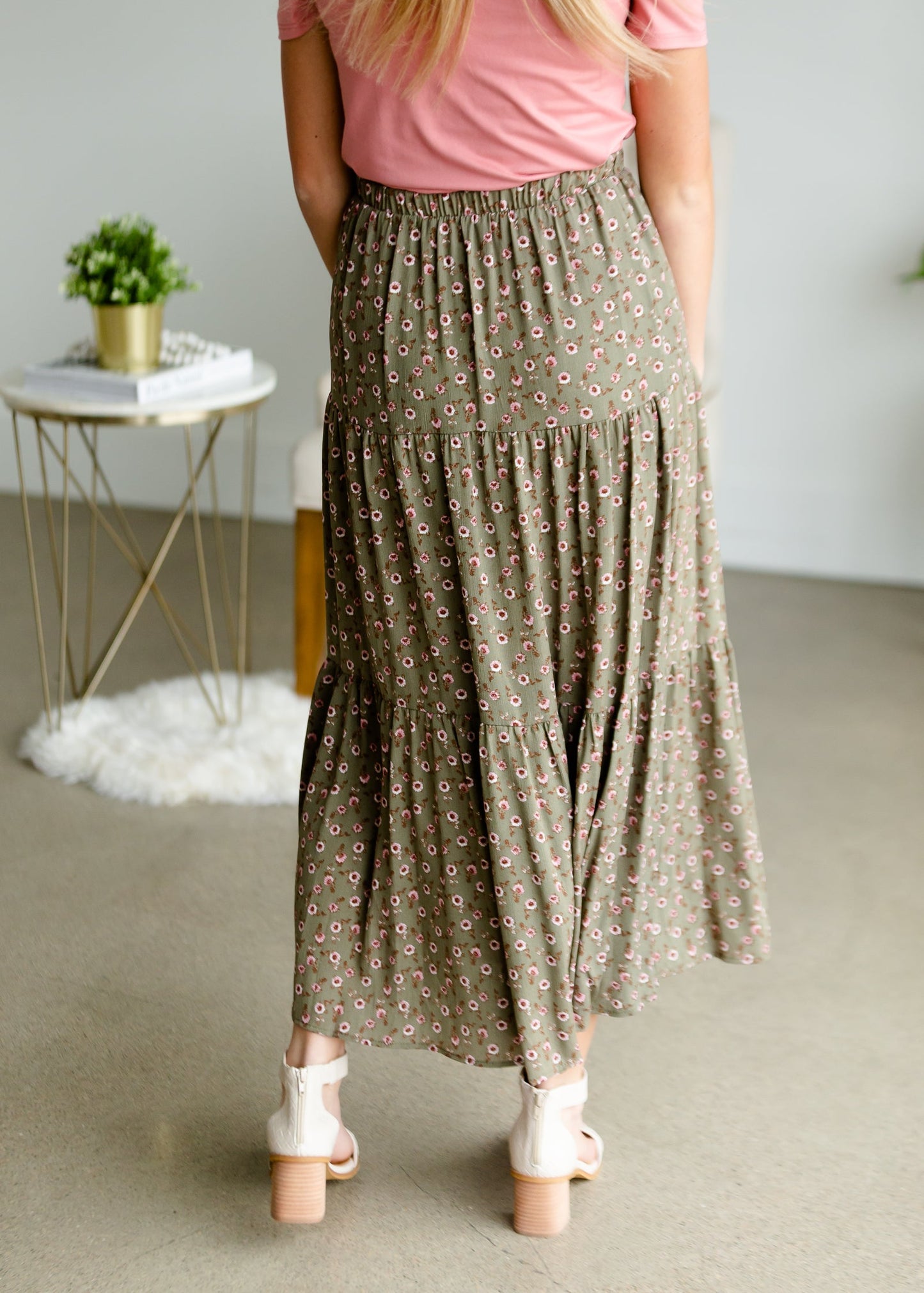 Olive + Blush Floral Tiered Midi Skirt - FINAL SALE Skirts