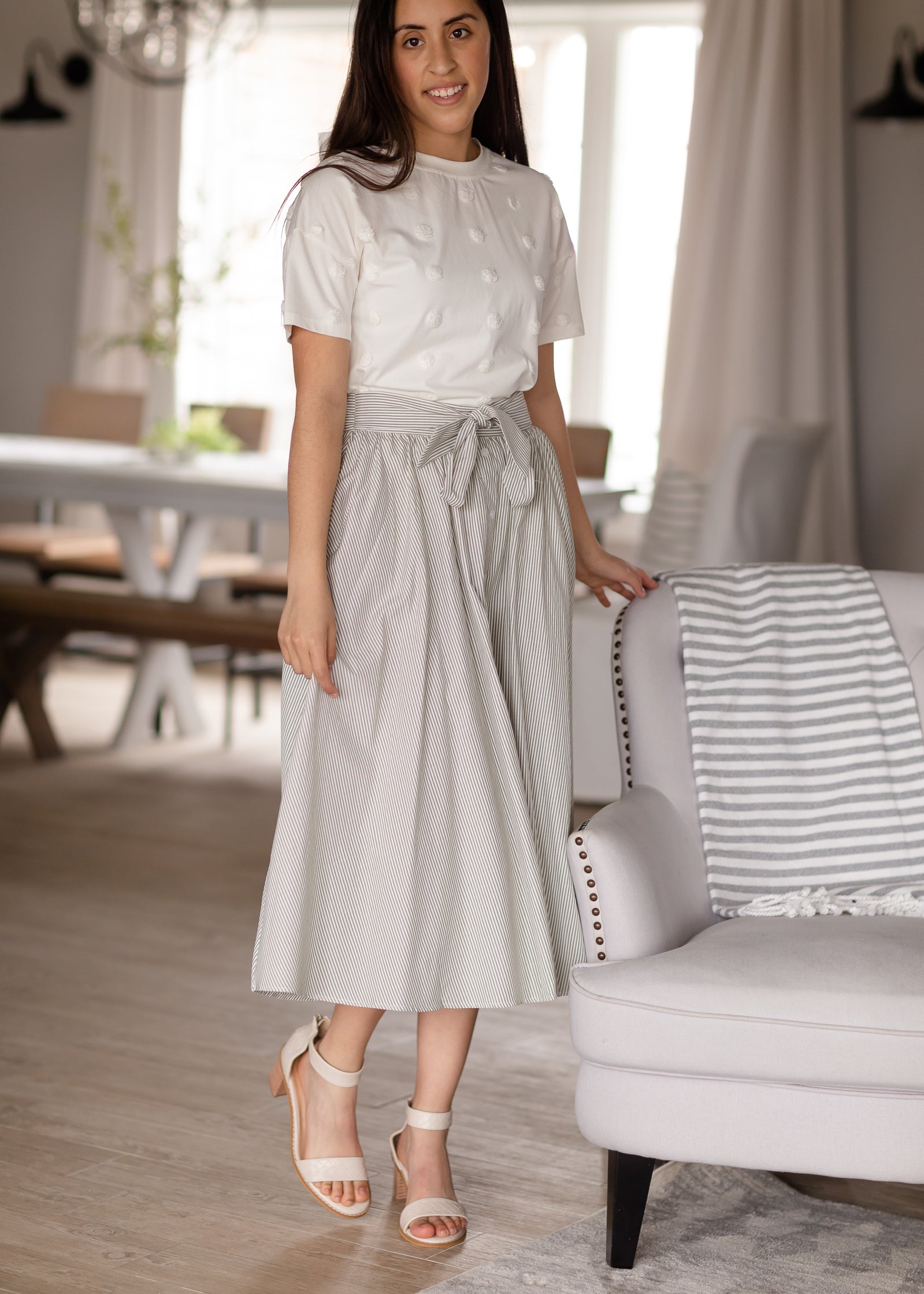 Olive Button Down Stripe Midi Skirt - FINAL SALE Skirts