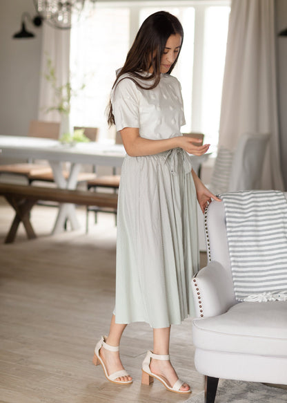 Olive Button Down Stripe Midi Skirt - FINAL SALE Skirts