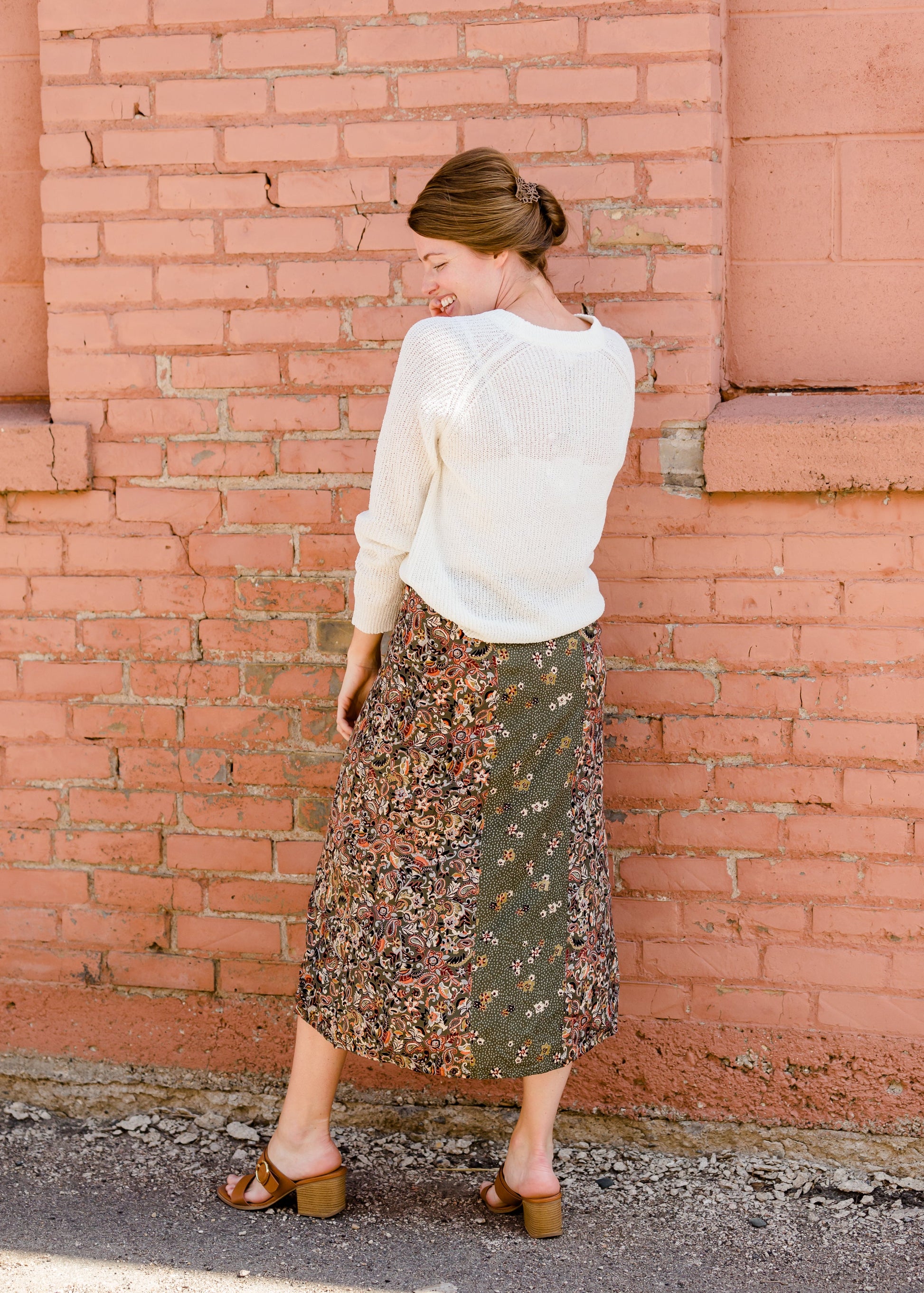 Olive Button Front Floral Midi Skirt - FINAL SALE Skirts