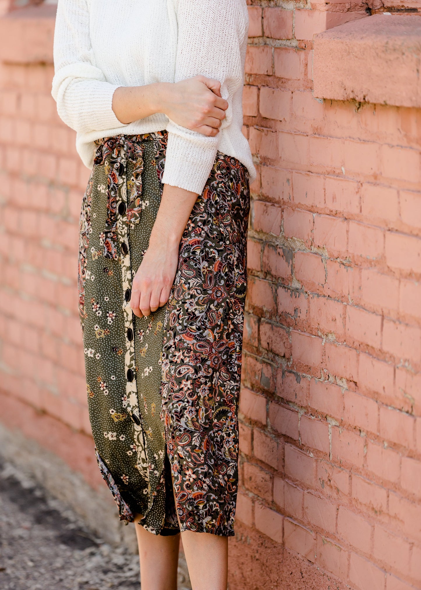 Olive Button Front Floral Midi Skirt - FINAL SALE Skirts